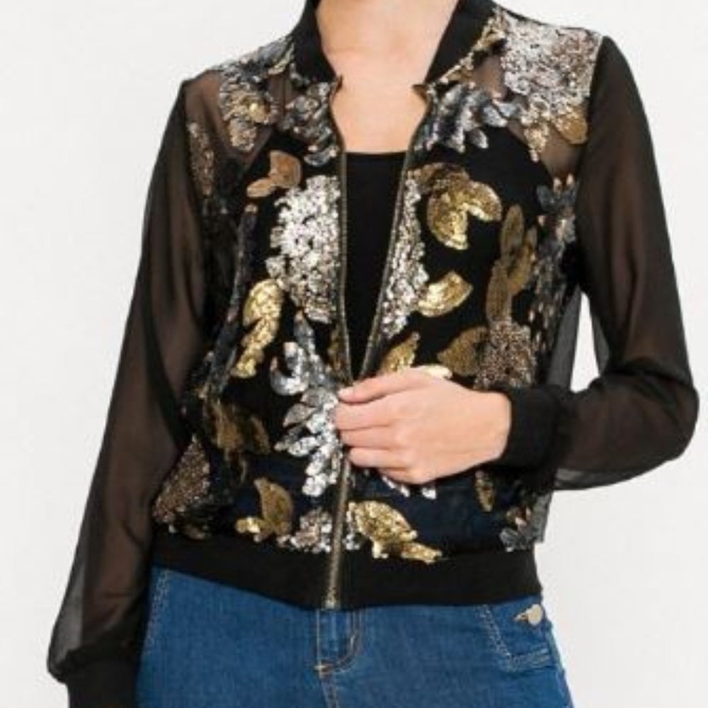 Sheer Black and Gold Embellished Jacket
